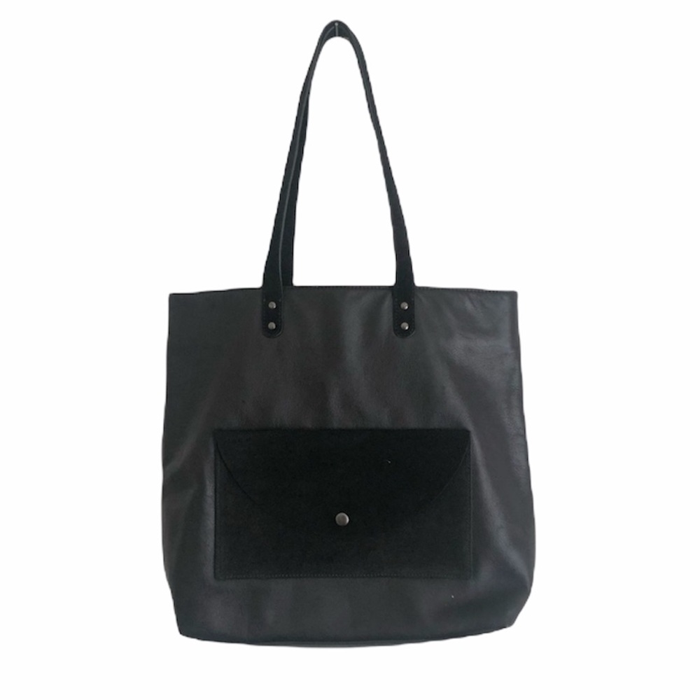 Eileen Fisher Leather Tote Bag Suede Trim Designer Purse